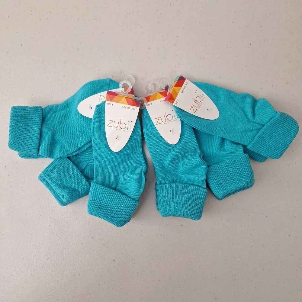 6-Pack ZUBII Kids Got Flair Youth Crew Socks Size 4 Teal Turquoise NWT